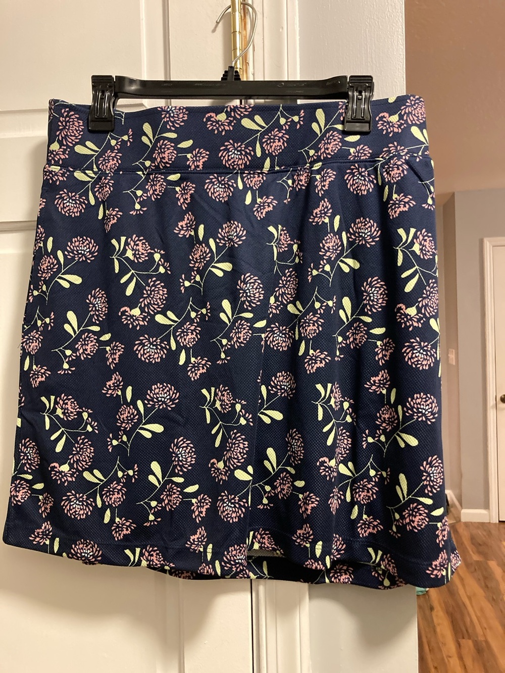 Navy Floral Skirt with Pink Blossoms/ attached shorts underneath size PL